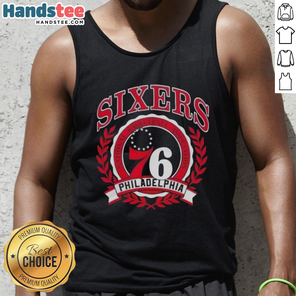 nice-philadelphia-76ers-national-basketball-association-crest-tank-top Men's Nice Philadelphia 76ers National Basketball Association crest tank top, showcasing team logo and vibrant colors.