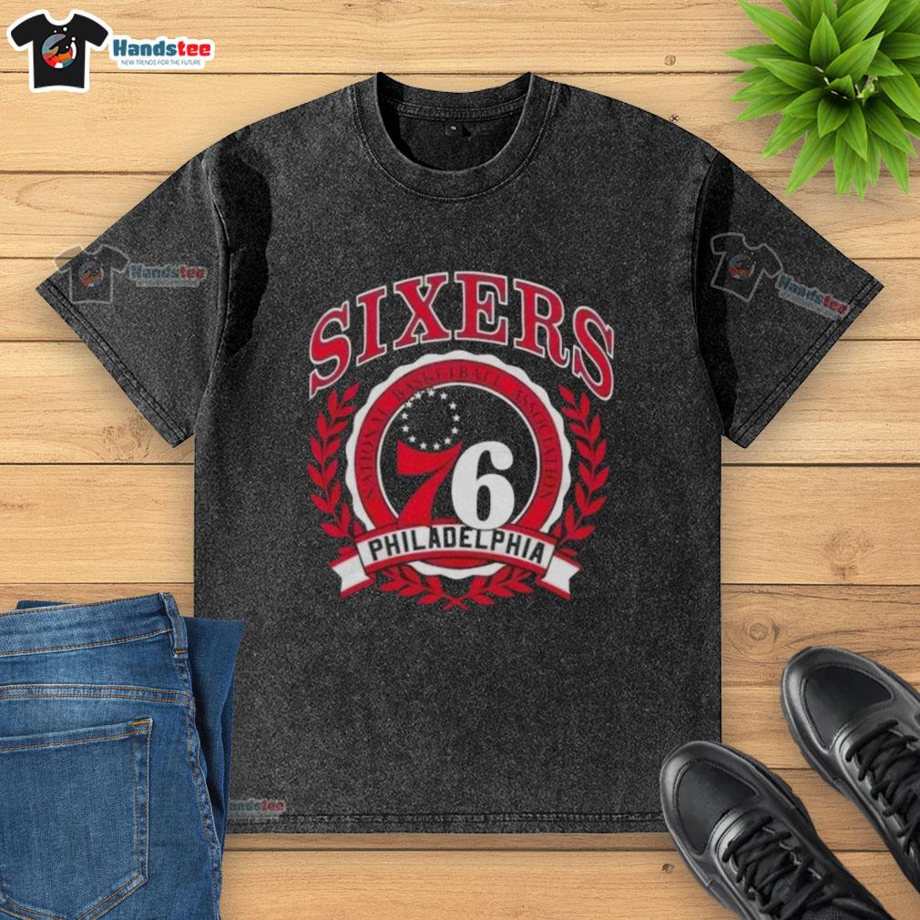 nice-philadelphia-76ers-national-basketball-association-crest-washed-t-shirt Nice Philadelphia 76ers National Basketball Association crest washed t-shirt, featuring vibrant team colors and logo.