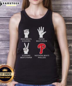 Philadelphia Phillies tank top featuring 'Nothing Beats Rock, Beats Scissors, Paper Beats Rock, Scissors Beats Paper' design.