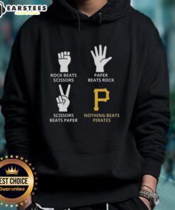 Nice Pittsburgh Pirates hoodie featuring a fun 'Rock, Paper, Scissors' graphic design - perfect for fans and casual wear.