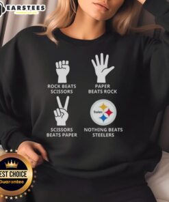 Nice Pittsburgh Steelers sweatshirt featuring 'Rock, Paper, Scissors' graphic, perfect for fans and casual wear.