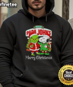 Nice Pizza Papa John's Grinch and Snoopy Merry Christmas hoodie featuring festive designs and vibrant colors.