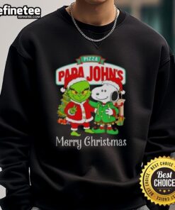 Cozy 'Nice Pizza Papa John's X Grinch and Snoopy Merry Christmas Sweatshirt' featuring festive designs for holiday cheer.