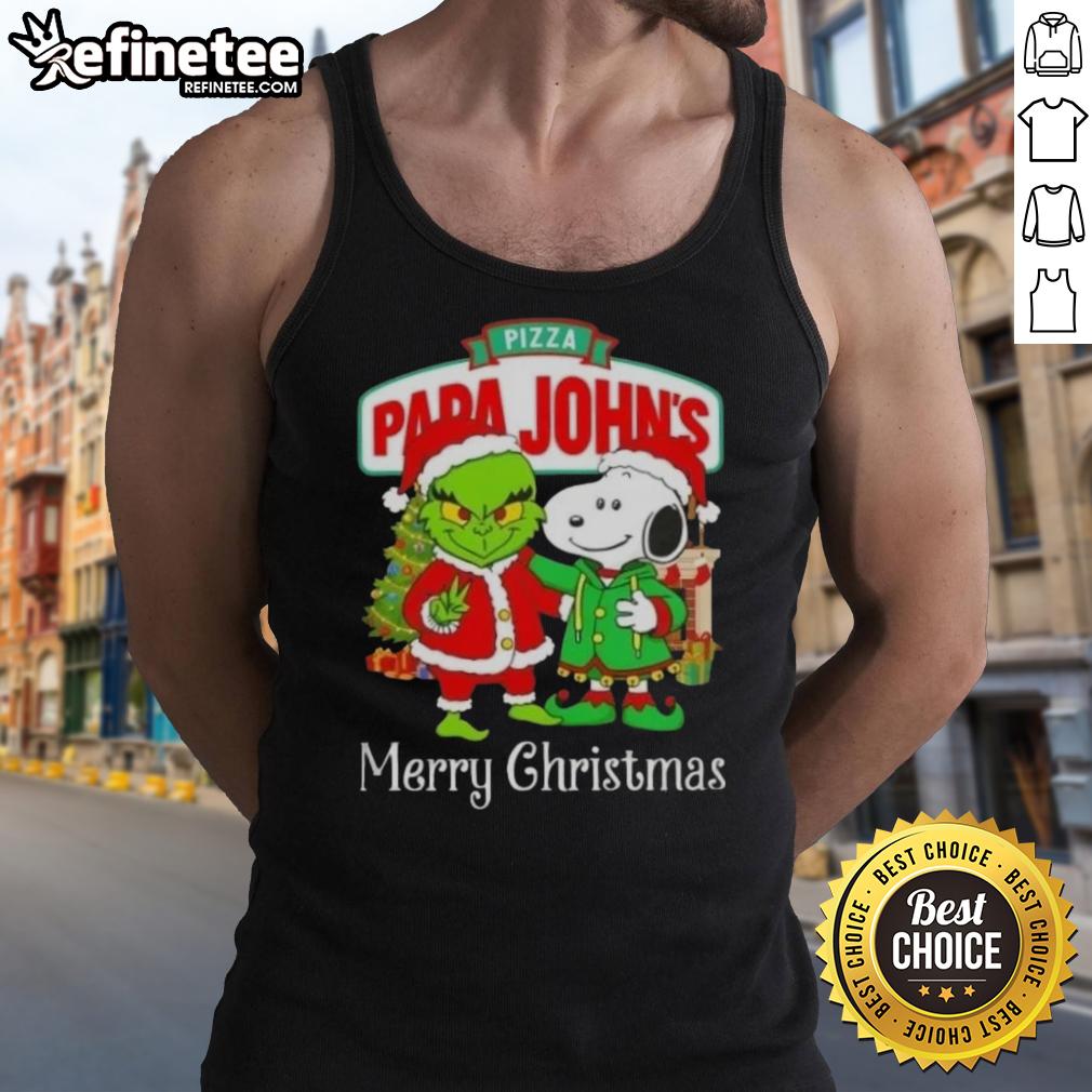 nice-pizza-papa-johns-x-grinch-and-snoopy-merry-christmas-tank-top Merry Christmas tank top featuring Papa John's pizza with Grinch and Snoopy designs, perfect for festive celebrations.