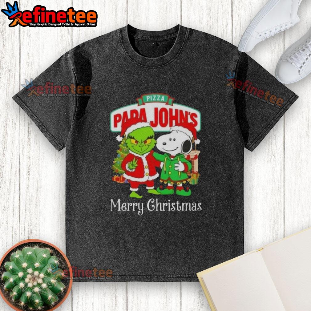 nice-pizza-papa-johns-x-grinch-and-snoopy-merry-christmas-washed-t-shirt Alt Text: Papa John's Grinch and Snoopy Merry Christmas washed t-shirt featuring a fun pizza design for festive celebrations.