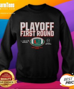Miami Hurricanes 2025 CFP Winner Sweatshirt celebrating playoff first round victory, perfect for fans and supporters.