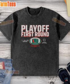 2025 CFP Winner Miami Hurricanes washed t-shirt from the Nice Playoff First Round, perfect for fans and collectors.