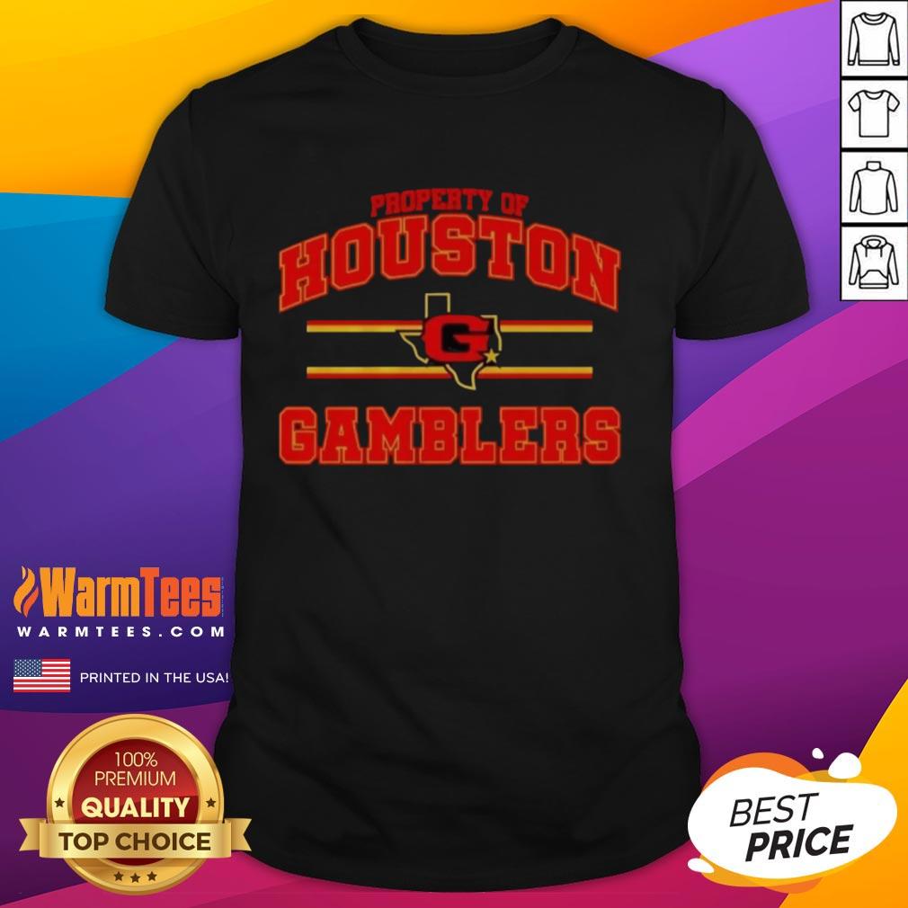 nice-property-of-houston-gamblers-ufl-logo-t-shirt-1 Alt Text: Houston Gamblers UFL logo T-shirt featuring a stylish design for fans of the team and unique sports apparel.