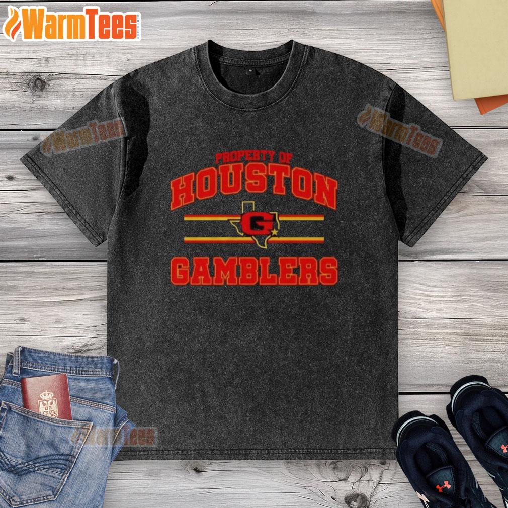 nice-property-of-houston-gamblers-ufl-logo-washed-t-shirt Houston Gamblers UFL logo washed t-shirt showcasing a vintage design for fans of the United Football League.