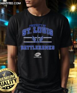 Alt Text: St. Louis Battlehawks UFL logo T-shirt showcasing team pride with vibrant colors and unique design.