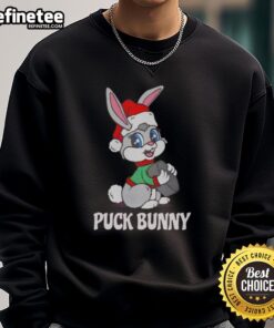 Cozy Nice Puck Bunny Christmas sweatshirt featuring a festive hockey design, perfect for holiday sports fans.