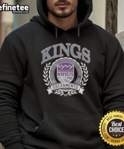 Retro Sacramento Kings NBA logo hoodie with laurel wreath frame, perfect for fans of basketball apparel.