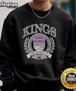 Alt Text: Retro Sacramento Kings NBA logo sweatshirt featuring a laurel wreath frame, perfect for basketball fans.