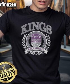 Retro Sacramento Kings NBA logo t-shirt with laurel wreath frame, perfect for fans of the basketball team.