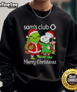 Nice Sams Club X Grinch and Snoopy Merry Christmas sweatshirt featuring festive designs perfect for holiday celebrations.