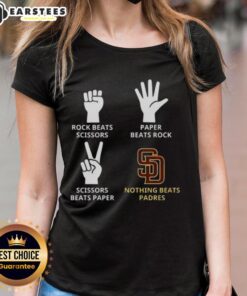 Nice San Diego Padres ladies tee featuring 'Nothing Beats Rock, Paper, Scissors' design for baseball fans.