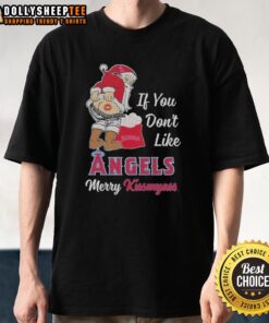 Funny Santa Claus graphic on a Merry Kissmyass sweater t-shirt for Los Angeles Angels fans.