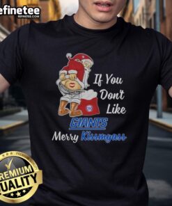 Funny Nice Santa Claus T-shirt with 'If You Don't Like New York Giants, Merry Kissmyass' slogan for holiday cheer.