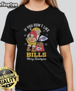 Funny 'Nice Santa' graphic tee for ladies, featuring a cheeky Buffalo Bills Christmas design. Perfect holiday gift!