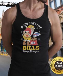 Funny Christmas tank top with 'Nice Santa, If You Don't Like Buffalo Bills, Merry Kiss My Ass' design.