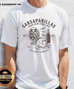 Retro T-shirt featuring 'Nice Sarsaparillas And Air Cooling Since 1964' design, celebrating carbonated drinks nostalgia.