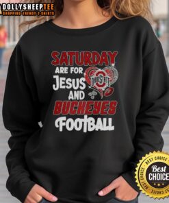 Cozy sweatshirt featuring 'Nice Saturday Are For Jesus And Buckeyes Football' design, perfect for game day and casual wear.