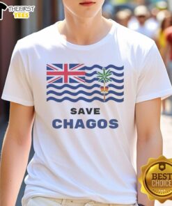 Alt Text: Nice Save Chagos Campaign T-Shirt featuring a bold design supporting environmental conservation in the Chagos Archipelago.