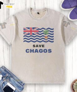 Nice Save Chagos Campaign washed t-shirt featuring a vibrant design promoting environmental awareness and conservation.