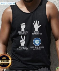 Seattle Mariners tank top featuring 'Nothing Beats Rock, Paper, Scissors' graphic for fans and game lovers.