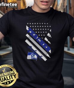 Nice Seattle Seahawks Football X Teacher American Flag T-Shirt featuring vibrant colors and patriotic design for fans.