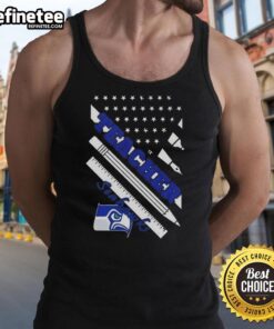 Alt Text: Stylish Seattle Seahawks football tank top for teachers featuring an American flag design.