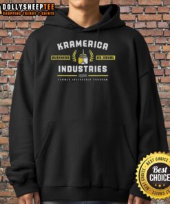 Alt Text: Cozy hoodie featuring 'Kramerica Industries Business As Usual' for summer internship program fans of Seinfeld.