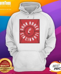 Alt Text: Nice Shon Abaev full court Cincinnati Bearcats basketball hoodie in red, featuring team logo and sporty design.