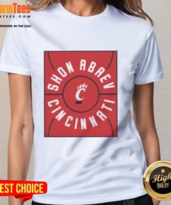 Nice Shon Abaev full court Cincinnati Bearcats basketball ladies tee featuring vibrant team colors and stylish design.