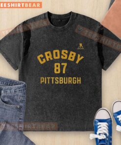 Sidney Crosby Pittsburgh Penguins Ice Hockey washed t-shirt featuring name and number 87 design.