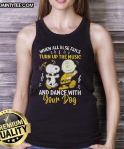 Nice Snoopy and Charlie Brown tank top featuring music and dancing with your dog design, perfect for pet lovers.