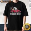 Alt Text: Snoopy and Woodstock in a Georgia Bulldogs car t-shirt, showcasing a fun, sporty design for fans.