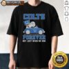 Snoopy and Woodstock riding an Indianapolis Colts car on a fun T-shirt, celebrating team spirit all year round.