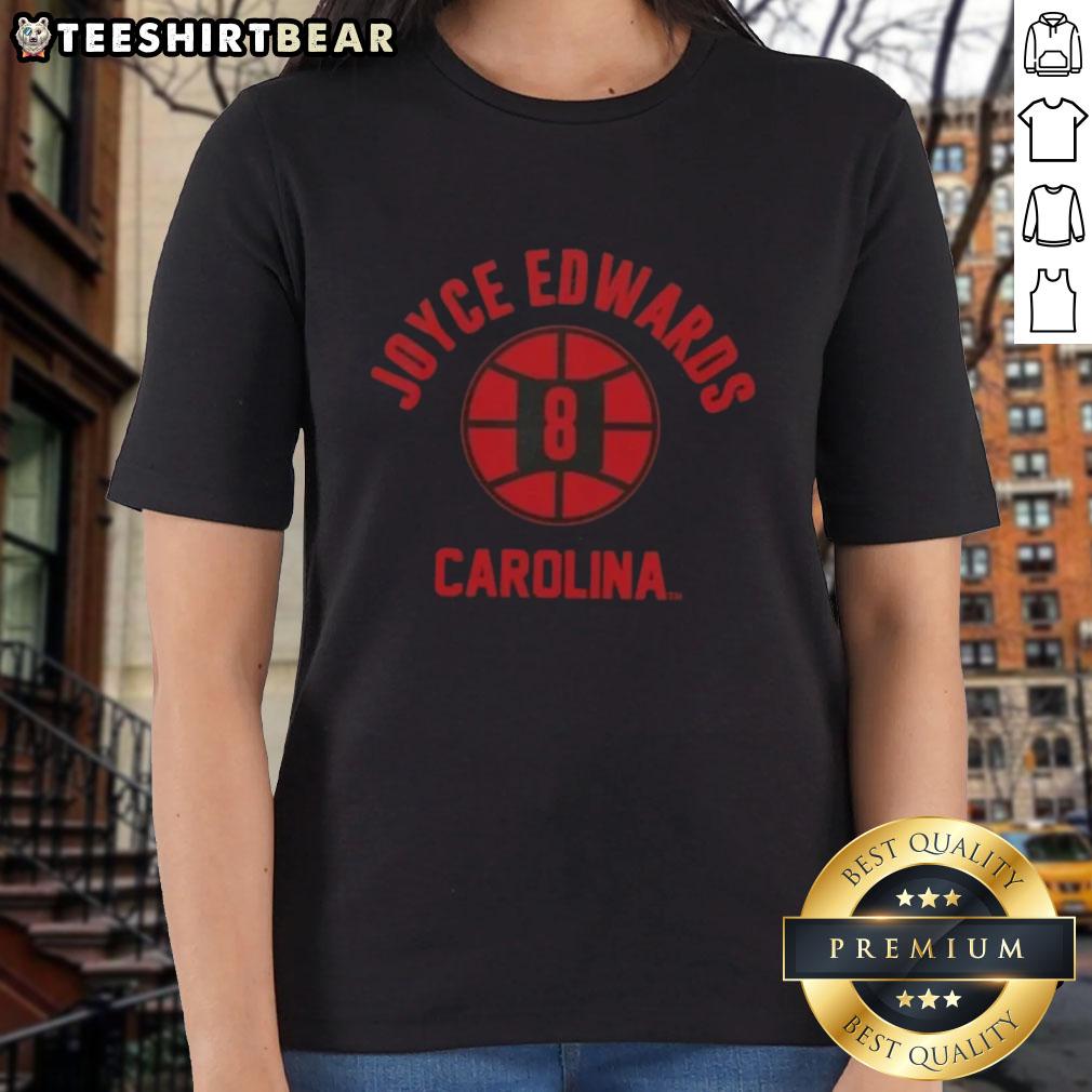 nice-south-carolina-basketball-joyce-edwards-name-pose-ladies-tee Alt Text: Joyce Edwards poses in a stylish South Carolina basketball ladies' tee, showcasing team spirit and athletic style.