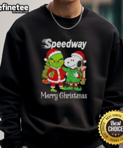 Nice Speedway X Grinch and Snoopy Merry Christmas sweatshirt featuring festive designs for holiday spirit and style.