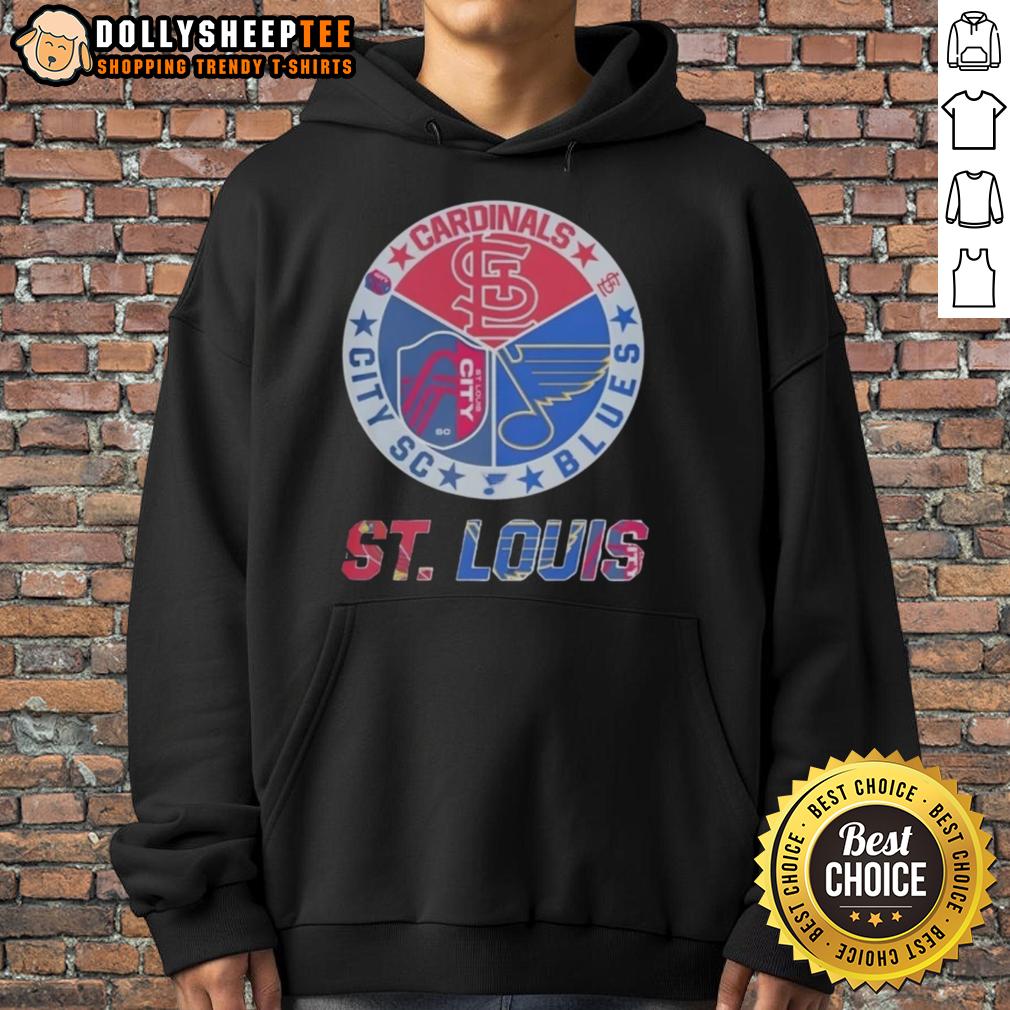Nice St Louis Cardinals St Louis Blues St Louis City Sc Hoodie Stylish St. Louis Cardinals and Blues hoodie in vibrant colors, perfect for fans of St. Louis City SC.
