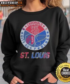 Alt Text: Cozy St. Louis Cardinals and Blues sweatshirt showcasing team logos, perfect for St. Louis sports fans.