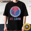Stylish St. Louis Cardinals, Blues, and City SC T-shirt showcasing team logos and vibrant colors for sports fans.