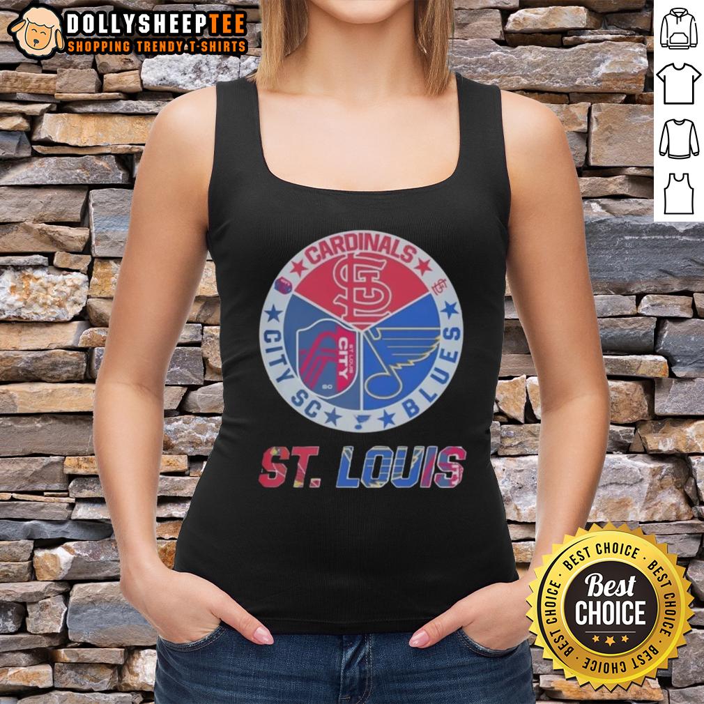 Nice St Louis Cardinals St Louis Blues St Louis City Sc Tank Top Stylish St. Louis Cardinals and Blues tank top showcasing St. Louis City SC design, perfect for sports fans.