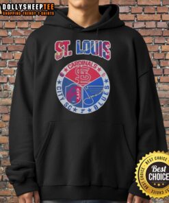 Stylish St. Louis City SC hoodie featuring top Cardinals and Blues logos, perfect for sports fans in St. Louis.