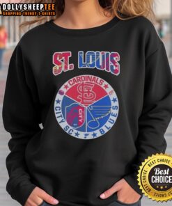 Stylish St. Louis sweatshirt featuring Cardinals and Blues logos, perfect for fans of St. Louis City SC sports apparel.