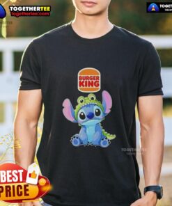 Nice Stitch Cosplay Crocodile X Burger King T-Shirt featuring vibrant graphics and unique design for fans and collectors.