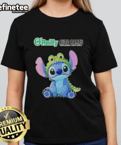 Nice Stitch cosplay featuring Crocodile on a ladies tee from Oreilly Auto Parts, showcasing vibrant colors and unique design.
