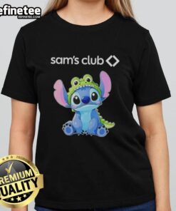 Cosplay of Nice Stitch crocodile on a stylish Sam's Club ladies tee, featuring vibrant colors and playful design.
