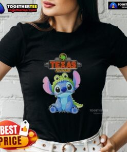 Nice Stitch cosplay featuring Crocodile on a Texas Roadhouse ladies tee, showcasing vibrant colors and unique design.